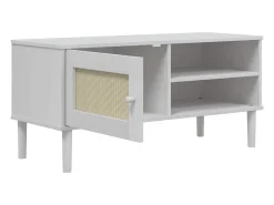 Mueble de TV SENJA aspecto ratán madera pino blanco 106x40x49cm