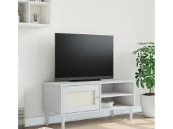 Mueble de TV SENJA aspecto ratán madera pino blanco 106x40x49cm