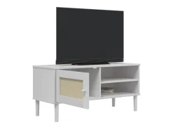 Mueble de TV SENJA aspecto ratán madera pino blanco 106x40x49cm