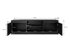 Mueble de TV simple 120 cm con LED, para televisor, 2 armarios y estantes, estructura roble sonoma, frentes blanco mate