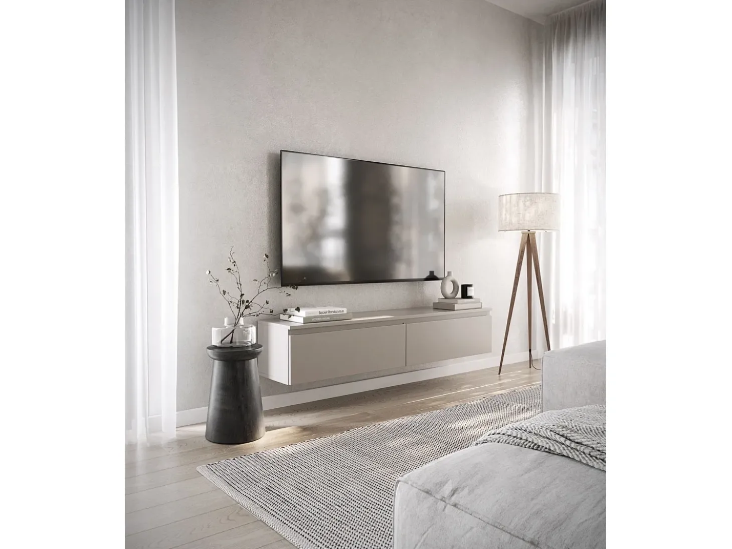 Mueble de TV suspendido con 2 puertas -150 cm -greige -BEMMI
