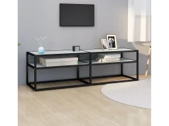 Mueble de TV vidrio templado color mármol blanco 140x40x40,5 cm