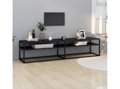 Mueble de TV vidrio templado color mármol negro 180x40x40,5 cm