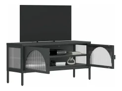 Mueble de TV vidrio y acero negro 105x35x50 cm