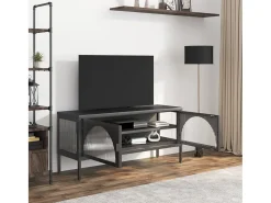 Mueble de TV vidrio y acero negro 105x35x50 cm