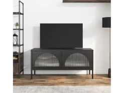 Mueble de TV vidrio y acero negro 105x35x50 cm