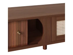 Mueble de TV vintage de nogal con 2 puertas de madera natural y 1 cajón de ratán, 170 x 39,5 x 38 cm