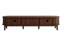 Mueble de TV vintage de nogal con 2 puertas de madera natural y 1 cajón de ratán, 170 x 39,5 x 38 cm