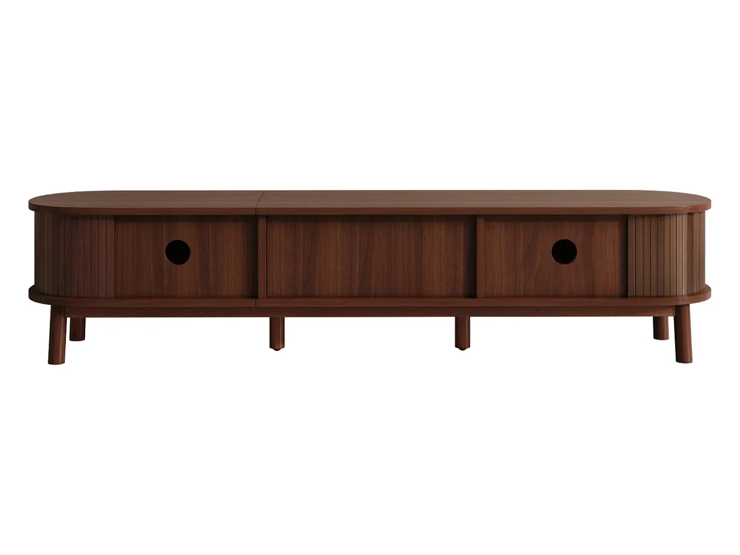 Mueble de TV vintage de nogal con 2 puertas de madera natural y 1 cajón de ratán, 170 x 39,5 x 38 cm