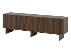 Mueble de TV 180x40x56 cm - 4 cajones y 2 puertas - diseño ondulado - tableros de partículas - color nogal oscuro