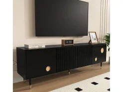 Mueble de TV 170x36x54 cm - 4 puertas - tiradores ocultos - pies ajustables - MDF - negro