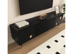 Mueble de TV 170x36x54 cm - 4 puertas - tiradores ocultos - pies ajustables - MDF - negro
