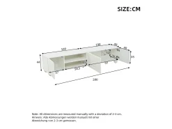 Mueble de TV 200x40x44 cm - 3 puertas - Almacenamiento semiabierto - Puertas estampadas - Tableros de partículas - Blanco