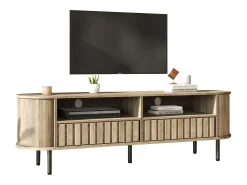 Mueble de TV 160x40x48 cm - con 2 cajones - 2 compartimentos de almacenamiento semiabiertos - MDF - Natural