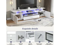 Mueble de TV 180x38x45cm - 1 cajón y 2 puertas - con LED - acabado brillante - Blanco