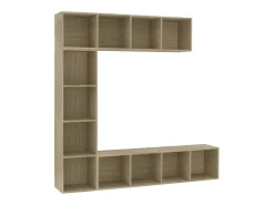Mueble de TV y librería 3 piezas roble Sonoma 180x30x180 cm