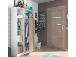 Mueble Entrada Neo Moderno Blanco Mate y Roble, 100 cm