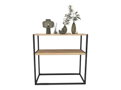 Mueble Entrada Recibidor Rus Estantes Negro y Roble Safir 90x90x34 cm