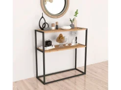 Mueble Entrada Recibidor Rus Estantes Negro y Roble Safir 90x90x34 cm