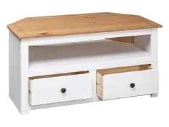 Mueble esquinero TV madera pino estilo Panamá blanco 93x49x49cm