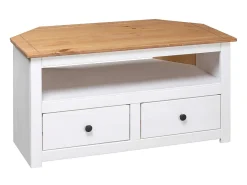 Mueble esquinero TV madera pino estilo Panamá blanco 93x49x49cm ES95189