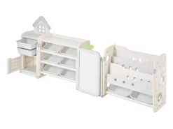 Mueble para Guardar Juguetes Infantiles SucceBuy, con Estantería y Tablero para Dibujar, de 4 Niveles con 10 Cubos de Plástico Extraíbles, para Guarderías