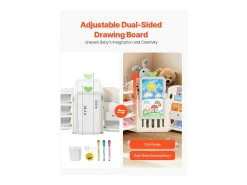 Mueble para Guardar Juguetes Infantiles SucceBuy, con Estantería y Tablero para Dibujar, de 4 Niveles con 10 Cubos de Plástico Extraíbles, para Guarderías