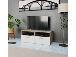 Mueble para la televisión aglomerado blanco y roble 95x35x36 cm