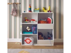 Mueble para niños, 3 estantes y 2 espacios de almacenamiento blanco