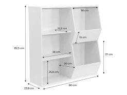 Mueble para niños, 3 estantes y 2 espacios de almacenamiento blanco