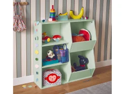 Mueble para niños, 3 estantes y 2 espacios de almacenamiento verde