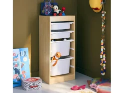 Mueble para niños con 4 cubos de almacenaje natural