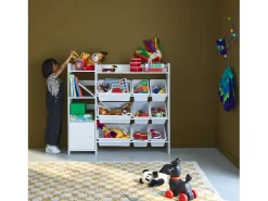 Mueble para niños con 9 cubos, 4 estantes y 1 puerta blanco