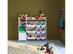 Mueble para niños con 9 cubos, 4 estantes y 1 puerta blanco
