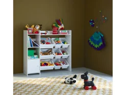 Mueble para niños con 9 cubos, 4 estantes y 1 puerta blanco