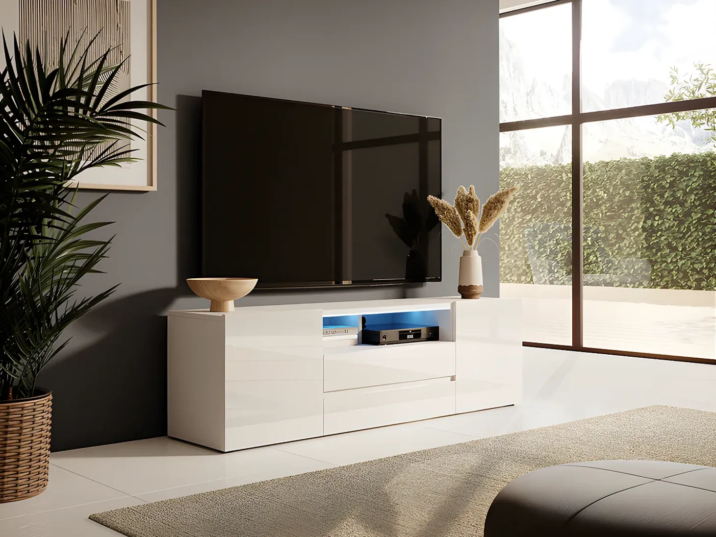 Mueble para TV - blanco mate / blanco brillo - con iluminación LED - Bros