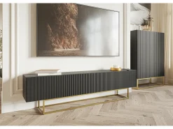 Mueble para TV - negro con patas de metal dorado - 175 cm - VELDIO