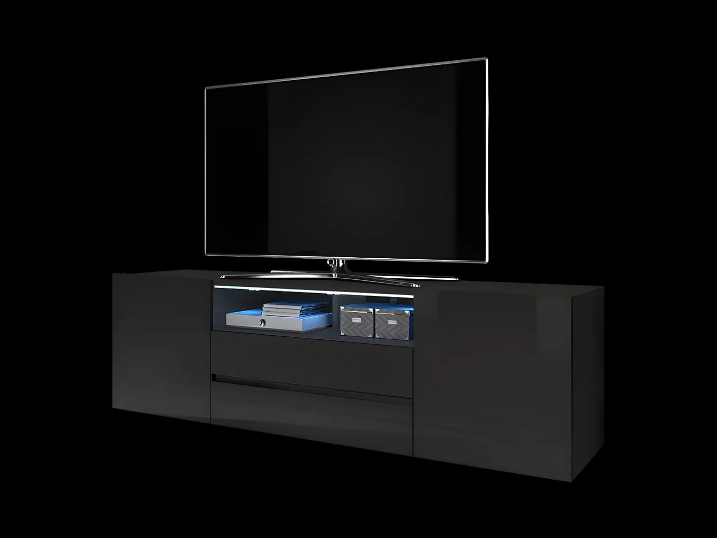 Mueble para TV - negro mate / negro brillo - con iluminación LED - Bros
