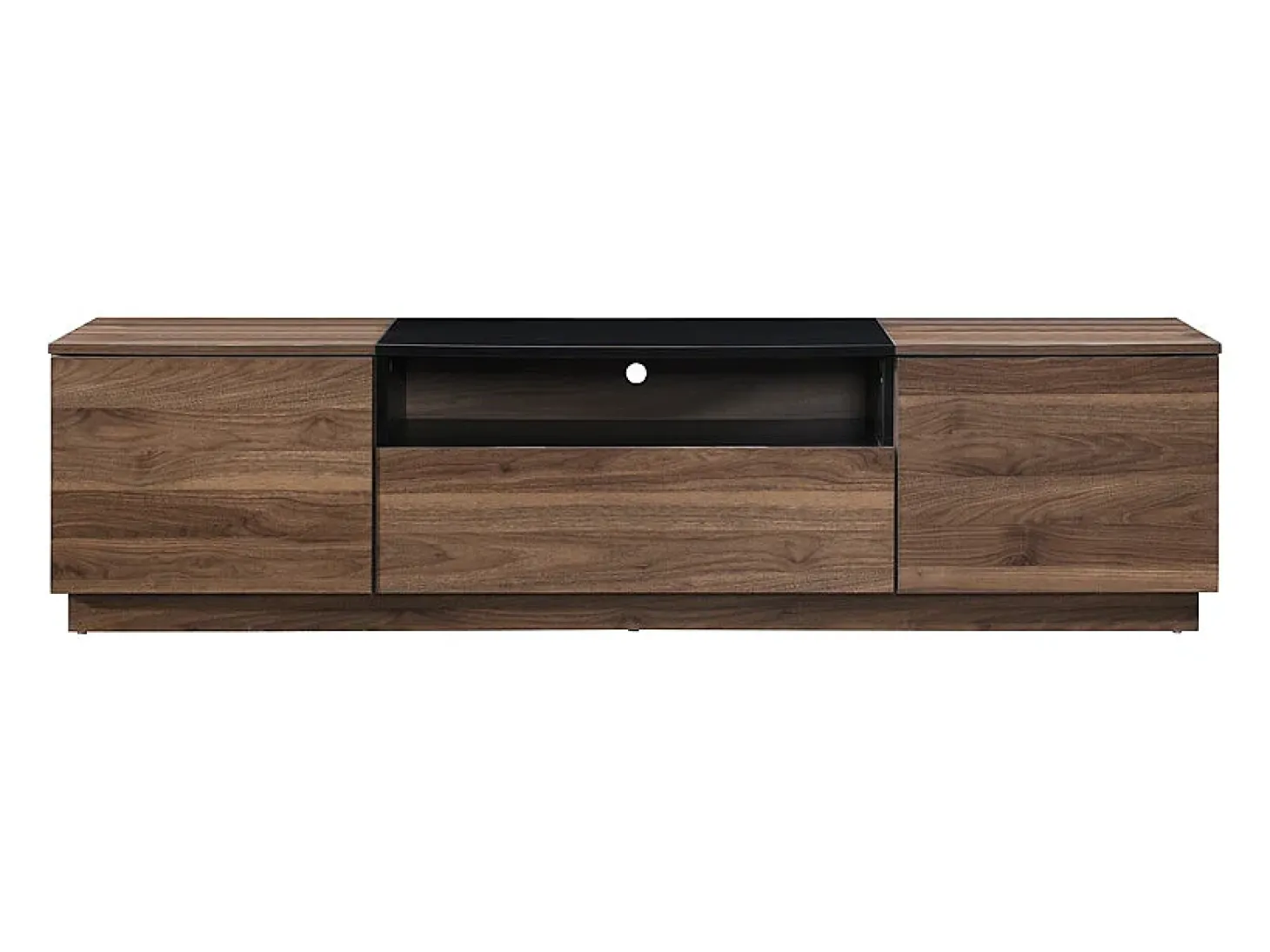 Mueble para TV con 2 puertas, 1 cajón y 1 estante - Marrón oscuro natural y Negro - CEMILINA