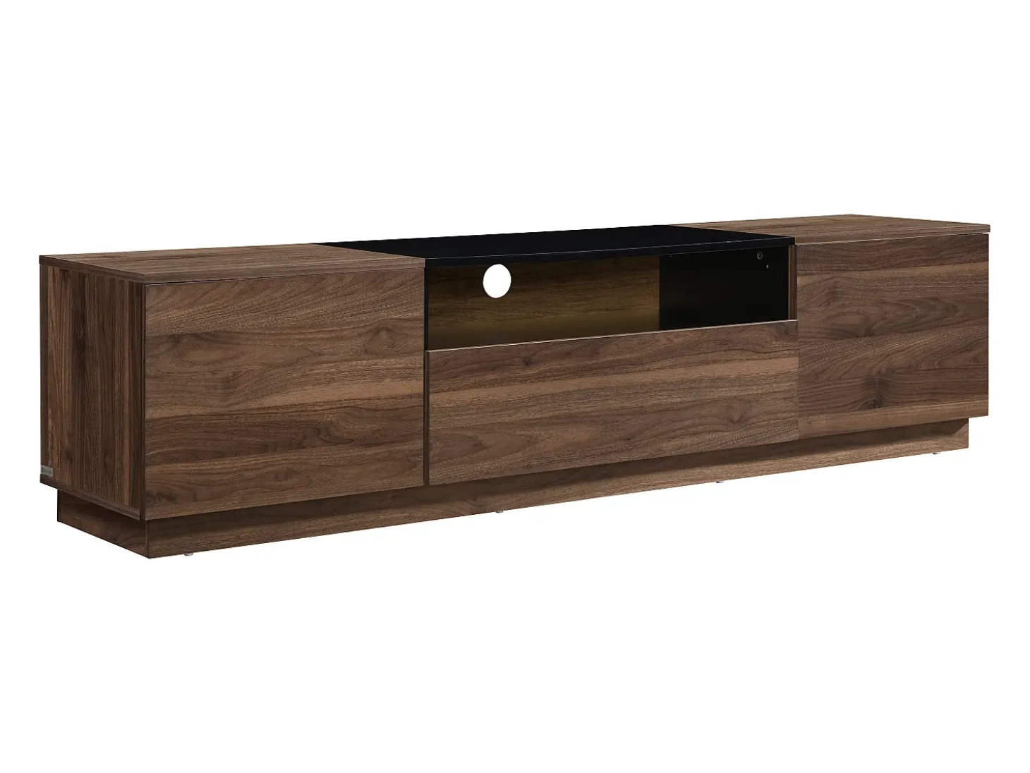 Mueble para TV con 2 puertas, 1 cajón y 1 estante - Marrón oscuro natural y Negro - CEMILINA