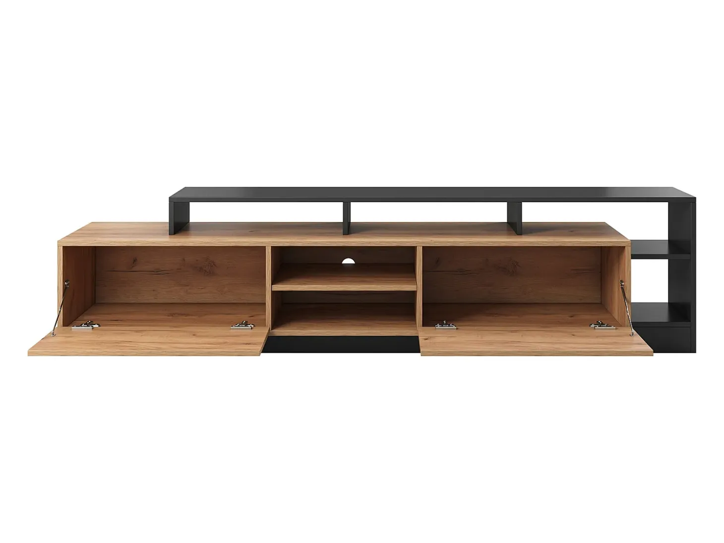 Mueble para TV con 2 puertas y 6 estantes con LEDs - Natural claro y Antracita - IDESIA