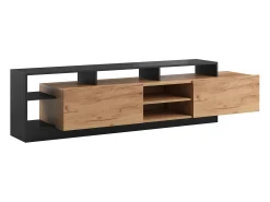 Mueble para TV con 2 puertas y 6 estantes con LEDs - Natural claro y Antracita - IDESIA