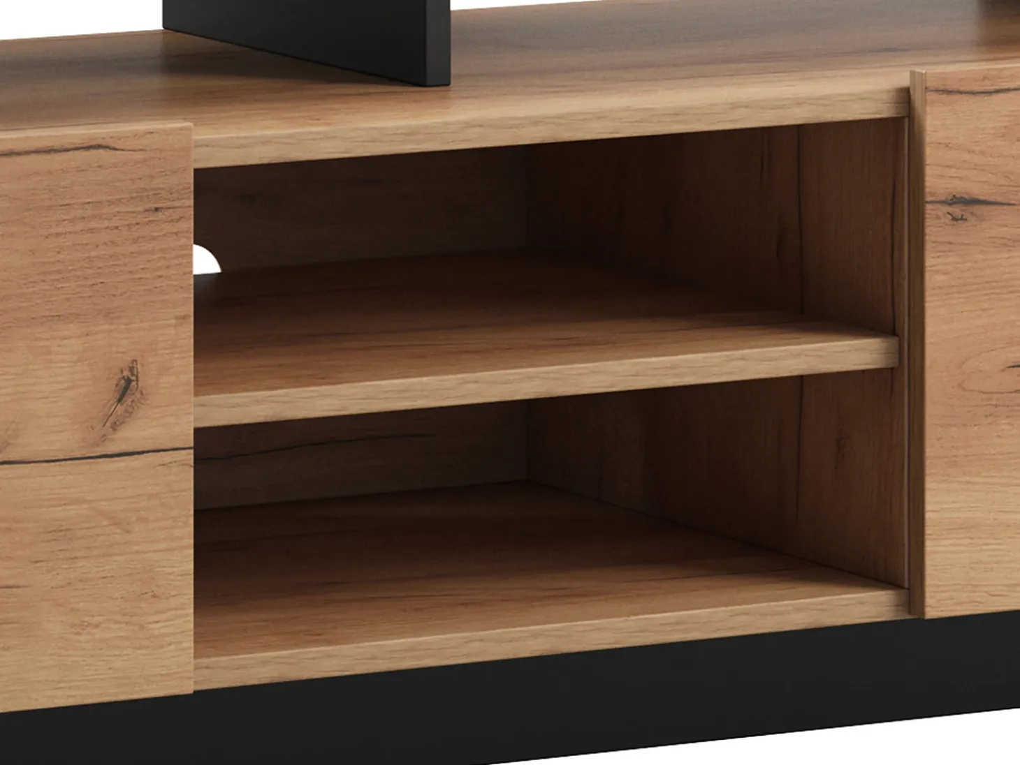 Mueble para TV con 2 puertas y 6 estantes con LEDs - Natural claro y Antracita - IDESIA