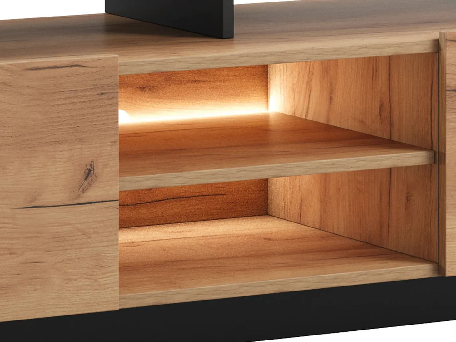 Mueble para TV con 2 puertas y 6 estantes con LEDs - Natural claro y Antracita - IDESIA