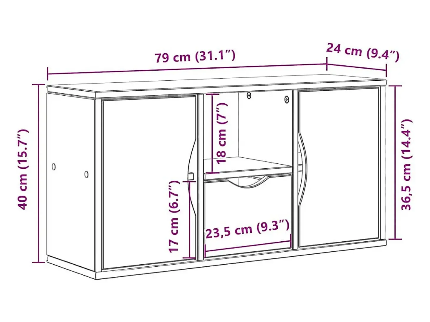 Mueble para TV con cajón ODDA 79x24x40 cm madera pino maciza