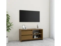 Mueble para TV de madera maciza pino marrón miel 80x31x39 cm