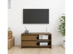 Mueble para TV de madera maciza pino marrón miel 80x31x39 cm