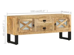 Mueble para TV de madera maciza de mango rugosa 110x30x45 cm