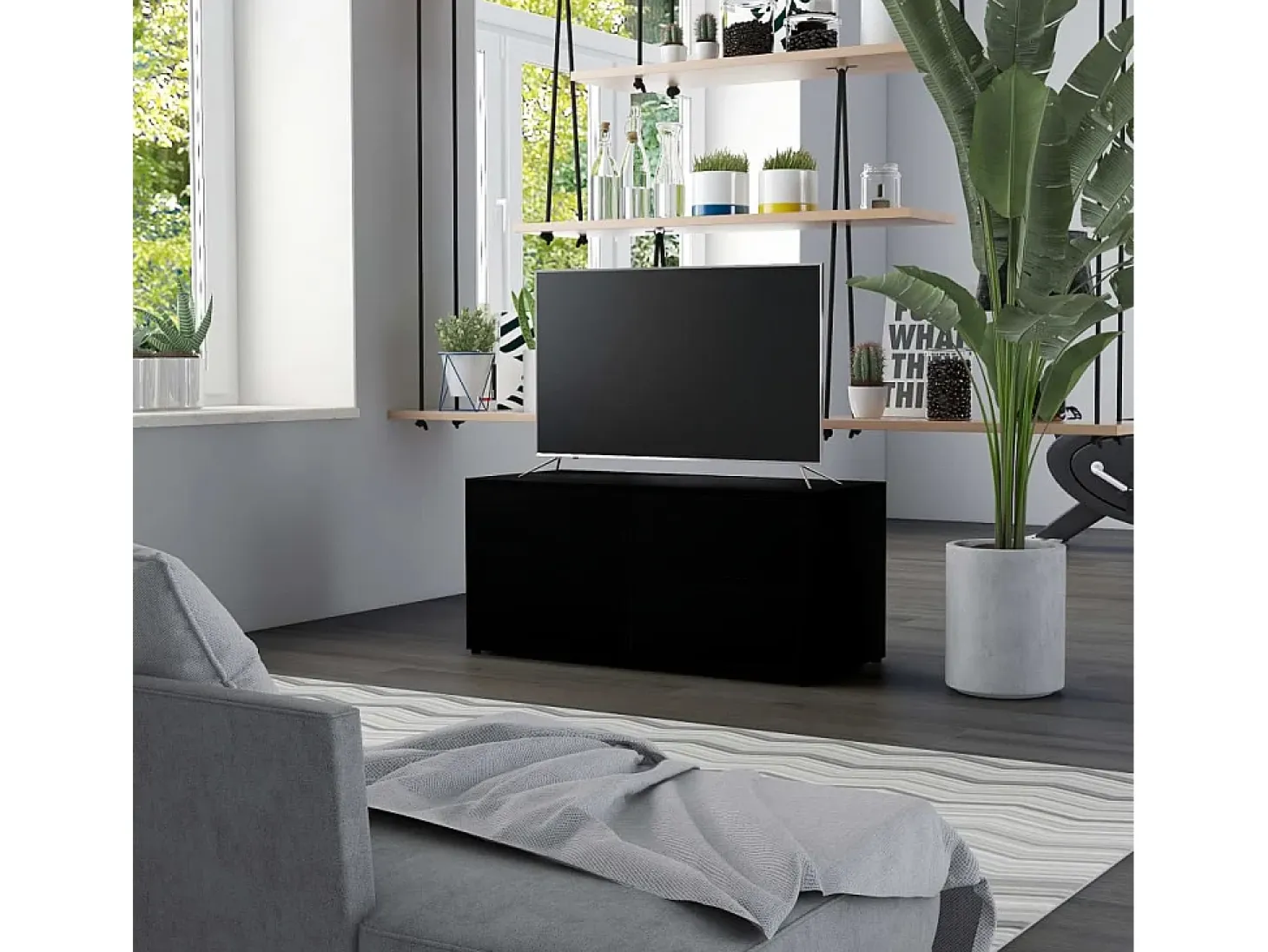 Mueble para TV madera contrachapada negro 80x34x36 cm