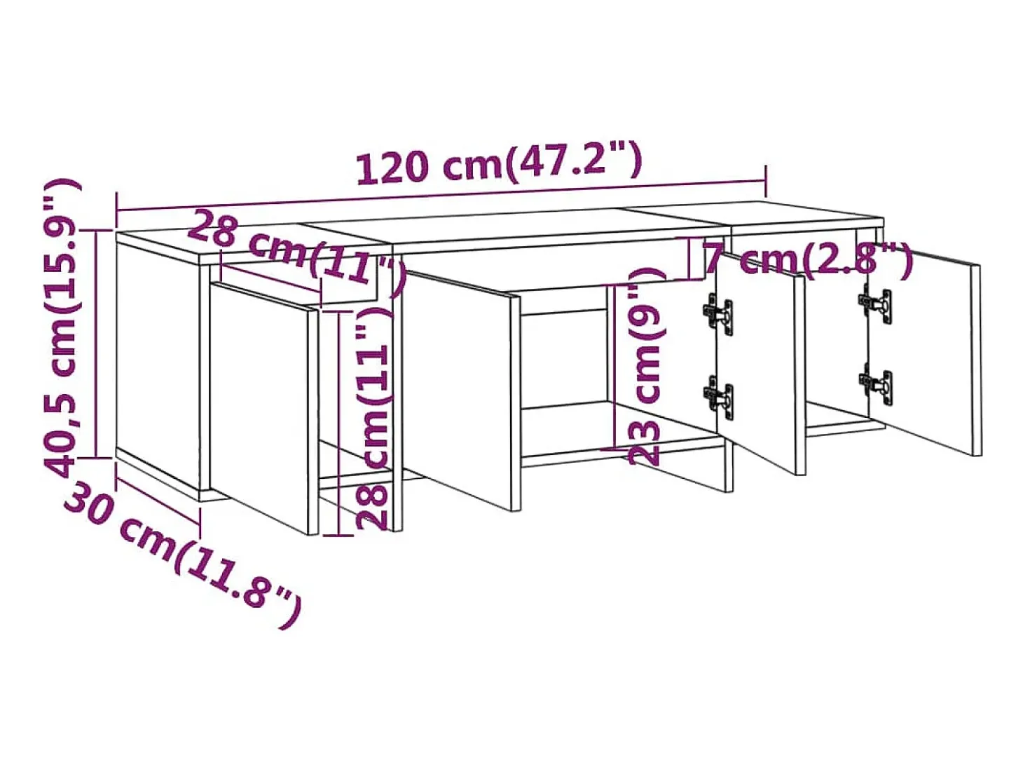 Mueble para TV madera contrachapada blanco 120x30x40,5 cm